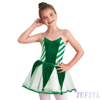 Jõulud Uusaasta Karneval Pool Kleit Lapsed Xmas Puhkus Etapp Elfi Kostüüm Tulemuslikkuse Dancewear Tüdrukud Camisole Printsess Kleit