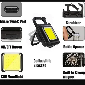 10TK Mini LED Taskulamp 1800LM Võtmehoidja Multifunktsionaalne Kaasaskantav COB Telkimine Lambid Laadimine USB töötuled Kalapüügi Lanterna