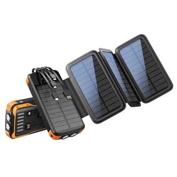 Kokkupandav Power Bank); 4 Päikesepaneelid, Kiire Laadimine Powerbank koos Kaabel-iPhone Samsung Xiaomi mobiiltelefon, Taskulamp 43800mAh