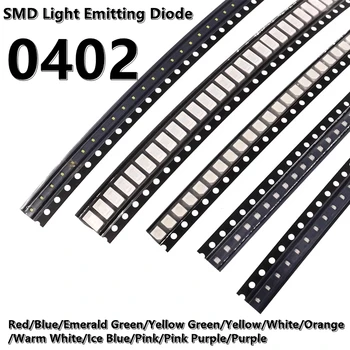 (100tk) 0402 SMD LED kollane/sinine/roheline/valge/oranž/lilla/roosa/punase tulega kõrge heledus light emitting diode lamp helmed