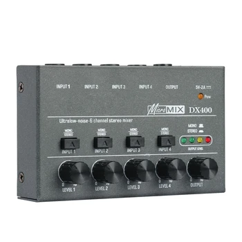 Professionaalne DX400 Audio Stereo Mixer 4 Kanaliga Audio Mixer 5V 2A USB Power Mikser Salvestamise Stuudio Konsool Etapp