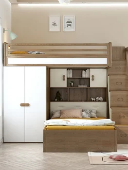 Valge vaha puit, alumine ja ülemine voodi, ema voodi, kirjutuslaud, riidekapp, integreeritud väike üksus, multifunktsionaalne kõrge ja madala voodi