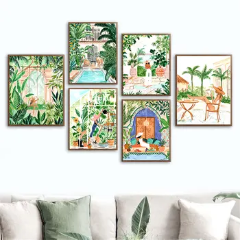 Rahu Maroko Basseini Poole Tüdruk Hotel Puhkust Seina Art Plakat ja Printida Lõuendile Maali Nordic Pilte Elutoamööbel Home Decor