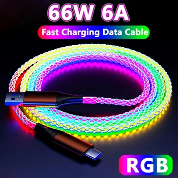66W 6A RGB Värvi Tuli C-Tüüpi Kiire Tasuta Data Kaabel Xiaomi K60 Ultra Samsung S23 Telefon USB-C Auto Tasuta Juhe Iphone 14