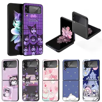 Telefon Case for Samsung Galaxy Z Flip4 Flip3 Flip 4 3 Raske PC Must Kate Cinnamoroll Kuromi Ja Minu Meloodia