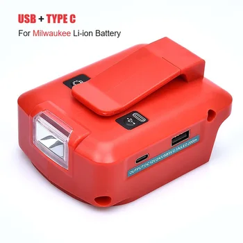 USB+Type-C-Li-ion Aku, Adapter LED Lambi Asendamine Milwaukee Elektrilised Tööriistad 18V DC 12V/2A Väljund Laadija Koos Cilp
