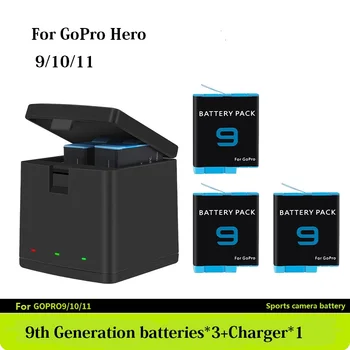 1800mAh Aku GoPro Hero 9/10/11/12 Patareid 3-channel USB laadija GoPro Hero Spordi Kaamera Tarvikute Komplekt