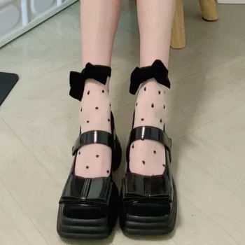 Polka Dot Crystal Siidist Sokid Naiste Suvel Ultra-õhuke Läbipaistev Pits Sokid JK Jaapani Stiilis Lolita Girls Armas Nailon Pikad Sokid