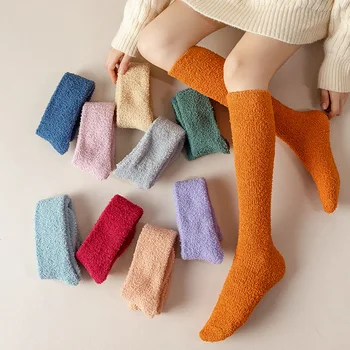 Coral Velvet Soojad Sokid Naine Solid Color) Floor Sokid Paks Palus Magada Vasikas Sokid
