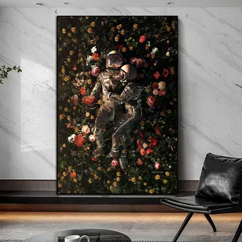 Kaasaegne Astronaut Ruumi Lill Prindi Plakat Seina Pilt Abstraktse Romantiline Lovers Kunstniku Lõuendile Maalimine Home Decor Cuadros