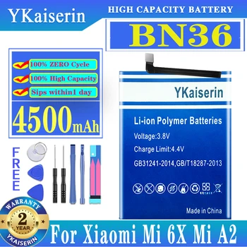 YKaiserin BN36 4500mAh Asendamine Aku Xiaomi Mi 6X Mi6X Mi A2 MiA2 Kõrge Kvaliteedi Batterij Kiire Shipping