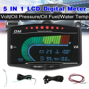 5 In 1 Universal 12V/24V Veoauto, Auto LCD Digitaalne Õli manomeeter Volt Voltmeeter Vee Temperatuuri Fuel Gauge Tahhomeeter
