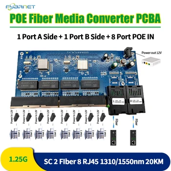 Reverse POE 100/1000M 2Fiber 8RJ45 Fiber Optiline Media Converter Gigabit PCBA Fiber Optiline PCBA Juhatus
