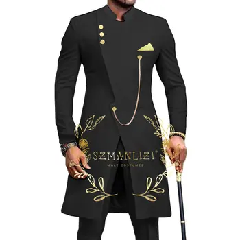 SZMANLIZI 2023 Aafrika Disain Slim Fit Meeste Ülikonnad, mis on Mõeldud Pulmas Peigmees Tuxedos Must Sobib kõige paremini Inimene Prom Pool Bleiser Pant